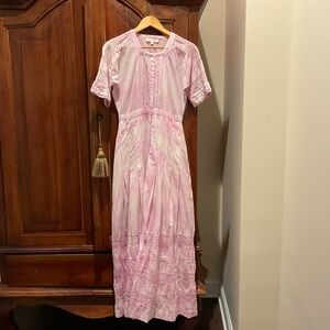 Love Shack Fancy Tie-Dye Print Long  Edie  Dress, Color Peony  Pink, Size XS